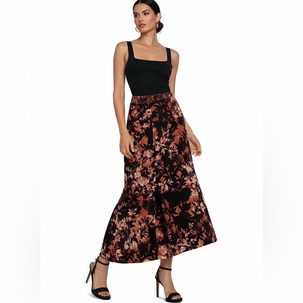 Liverpool Fit & Flare Velvet Pull-On Maxi Skirt Floral | Size 14 (XL)